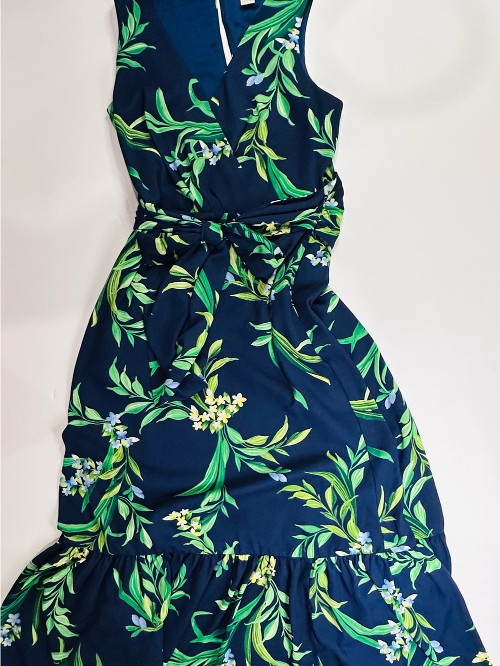 Tommy Bahama Floral Glow Maxi Dress Navy Blue Green Faux Wrap Sz 4